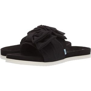 TOMS Bow Paradise Slide Slip On Sandal Black Scattered Woven Flip Flop Kawaii 7